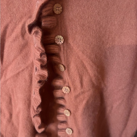 Pure Collection 100% Cashmere ruffle edge cardigan 10 small flaw Orange / Peach - Picture 3 of 6